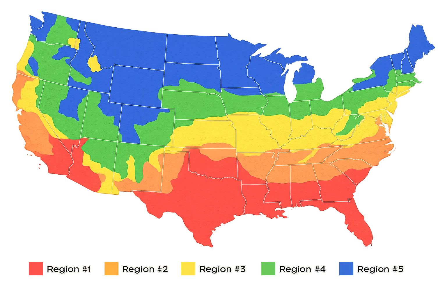 US energy regions map showing HVAC utility rate zones