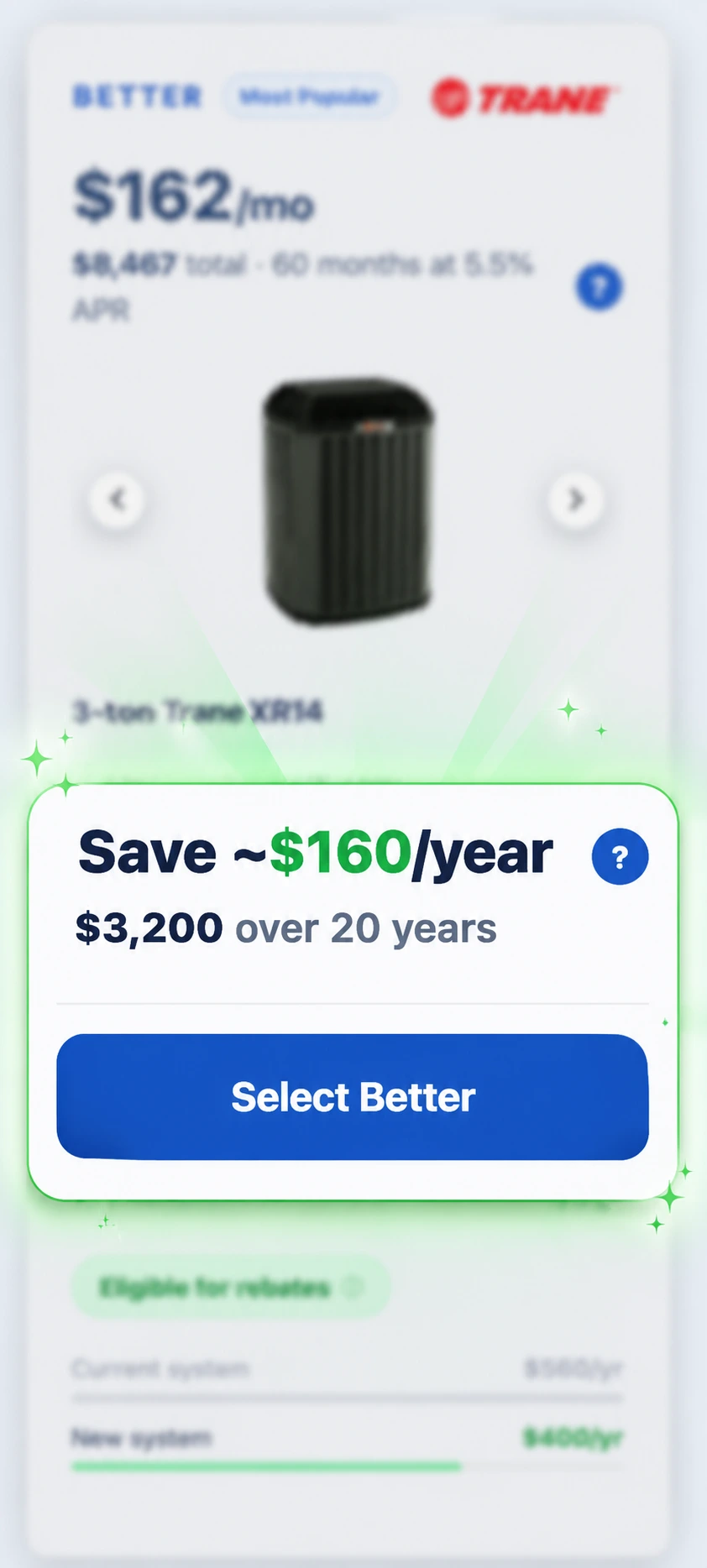 DinoQuote estimate highlighting estimated annual energy savings beside the selected system price